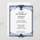 ロマンチックビクトリアンブルー結婚式招待状 招待状 (正面/裏面)