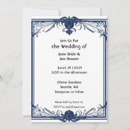 ロマンチックビクトリアンブルー結婚式招待状 招待状