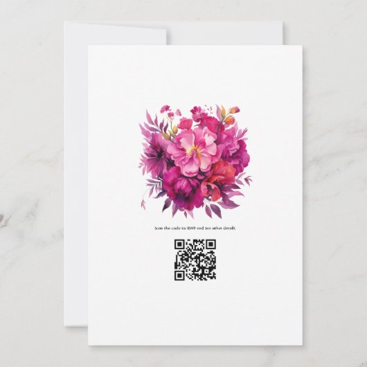 ロマンチックビバマゼンタフローラ結婚ズ 招待状 (裏面)