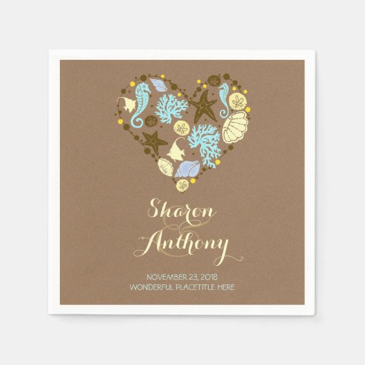 ロマンチックビーチハート結婚ズ紙ナプキンス スタンダードカクテルナプキン (正面)