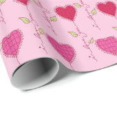 ロマンチックピンクつる植物ハートパターン ラッピングペーパー (ロールコーナー)