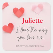 ロマンチックピンクと赤いハートバレンタインデー スクエアシール (正面)