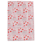 ロマンチックピンクと赤いハートバレンタインデー ミディアムペーパーバッグ (正面)