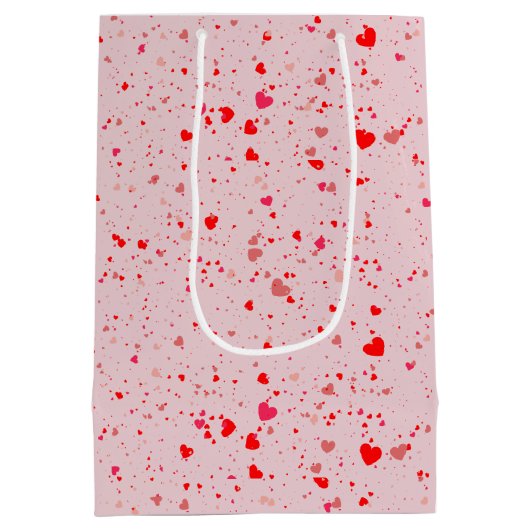 ロマンチックピンクと赤いハートバレンタインデー ミディアムペーパーバッグ (裏面)