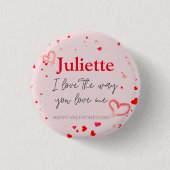 ロマンチックピンクと赤いハートバレンタインデー 缶バッジ (正面)