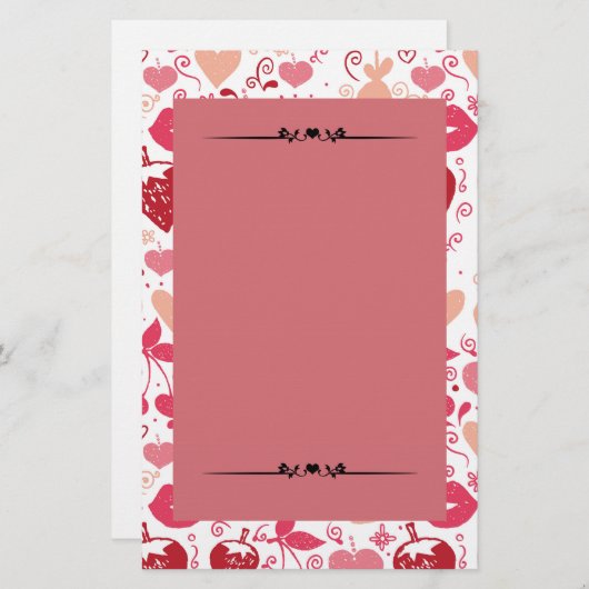 ロマンチックピンクと赤いハート文房具 便箋 (正面/裏面)