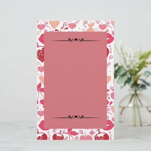 ロマンチックピンクと赤いハート文房具 便箋 (スタンド正面)