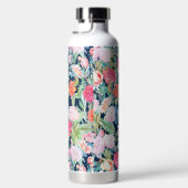 ロマンチックピンクのバラフローラヴィンテージブルーデザイン ウォーターボトル (右面)