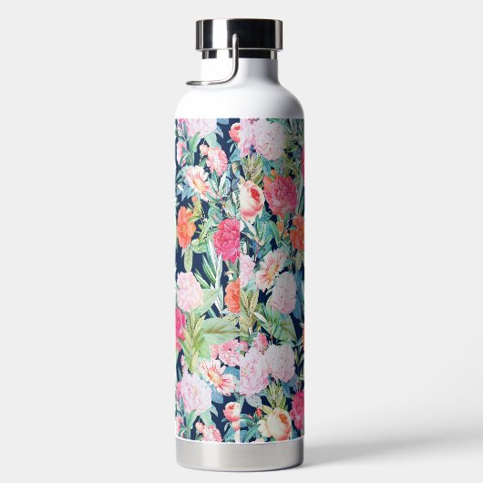ロマンチックピンクのバラフローラヴィンテージブルーデザイン ウォーターボトル (右面)