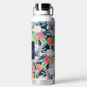 ロマンチックピンクのバラフローラヴィンテージブルーデザイン ウォーターボトル (背面)