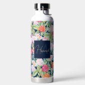 ロマンチックピンクのバラフローラヴィンテージブルーデザイン ウォーターボトル (左面)