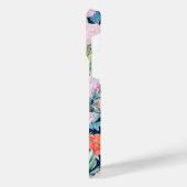 ロマンチックピンクのバラフローラヴィンテージブルーデザイン iPhoneケース (左側面)