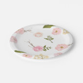 ロマンチックピンクウォーターカラーガーデンフローラ ペーパープレート (アングル)