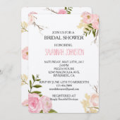 ロマンチックピンクウォーターカラーガーデンブライダルシャワー 招待状 (正面/裏面)