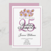 ロマンチックピンクデイジー誕生日 招待状 (正面/裏面)