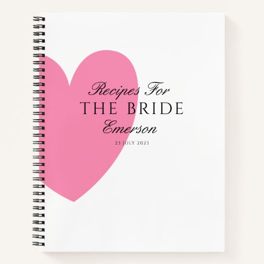 ロマンチックピンクハートブライダルシャワーギフトレシピ本 ノートブック (正面)
