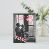 ロマンチックピンクハートXOXOフォトバレンタインはがき ポストカード (スタンド正面)