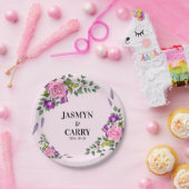 ロマンチックピンクバイオレットフローラサマーブーケ ペーパープレート (パーティー)