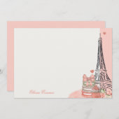 ロマンチックピンクパリテーマ パーソナライズされた ノートカード (正面/裏面)