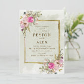 ロマンチックピンクパープルセージ緑離れの金ゴールド 招待状 (スタンド正面)