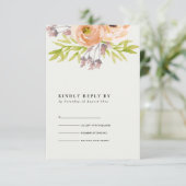 ロマンチックピンクピーチ赤面オフホワイトフローラRSVP 出欠カード (スタンド正面)
