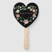 ロマンチックピンクフローラバラ結婚ハート |黒 ハンドファン (裏面)