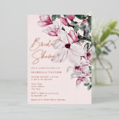 ロマンチックピンクフローラバラ金ゴールドブライダルシャワー 箔招待状 (立ち正面)