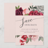 ロマンチックピンクフローラブライダル結婚ブーケ セーブザデート (正面/裏面)