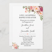 ロマンチックピンクフローラボホーシック婚約 招待状 (正面/裏面)