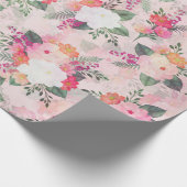ロマンチックピンクフローラ水絵画色ズ ラッピングペーパー (角)