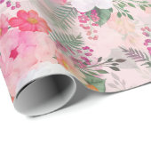 ロマンチックピンクフローラ水絵画色ズ ラッピングペーパー (ロールコーナー)