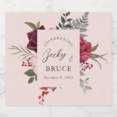 ロマンチックピンクブライダルブーケカスタマイズー スパークリングワインラベル (シングルラベル)