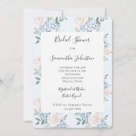 ロマンチックピンクブルーフラワーズブライダルシャワー 招待状