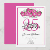 ロマンチックピンクペチュニアス誕生日 招待状 (正面/裏面)