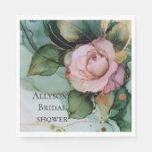 ロマンチックピンクホワイトローズ金ゴールド結婚フローラ スタンダードランチョンナプキン (正面)