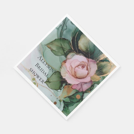 ロマンチックピンクホワイトローズ金ゴールド結婚フローラ スタンダードランチョンナプキン (角)