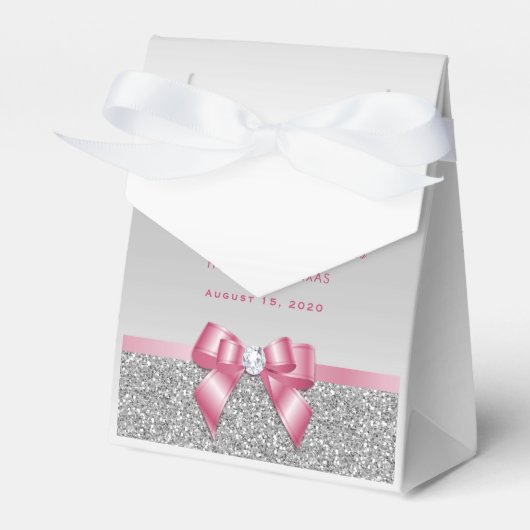 ロマンチックピンクボウ&シルバーグリッター結婚ズ フェイバーボックス (正面サイド)