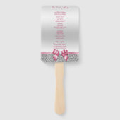 ロマンチックピンクボウ、シルバーグリッター結婚式 プログラム ハンドファン (裏面)