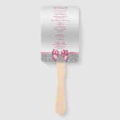 ロマンチックピンクボウ、シルバーグリッター結婚式 プログラム ハンドファン (正面)