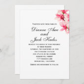 ロマンチックピンクマグノリアフローラ結婚式招待状 招待状 (正面/裏面)