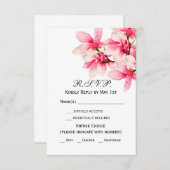 ロマンチックピンクマグノリアフローラ結婚式RSVP 出欠カード (正面/裏面)