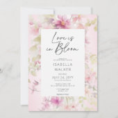 ロマンチックピンクラブイン開花フローラブライダルシャワー 招待状 (正面)