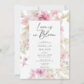 ロマンチックピンクラブイン開花フローラブライダルシャワー 招待状 (正面)