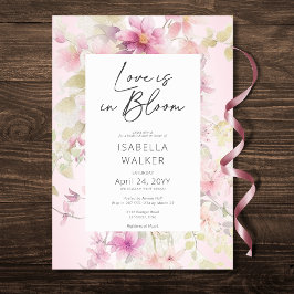 ロマンチックピンクラブイン開花フローラブライダルシャワー 招待状