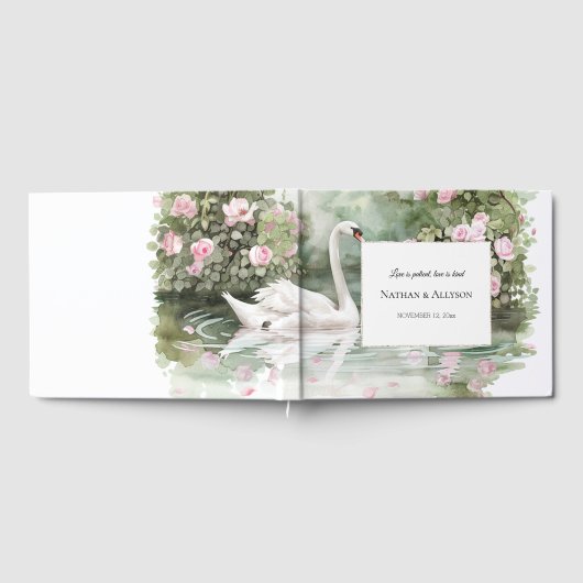 ロマンチックピンクローズアーチスワンレイク結婚ズ ゲストブック (全面)