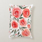 ロマンチックピンクローズウォーターカラーフローラ アクセントクッション (裏面(縦))