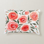 ロマンチックピンクローズウォーターカラーフローラ アクセントクッション (裏面)
