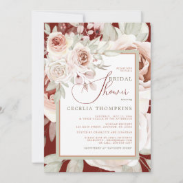 ロマンチックピンクローズオンブルゴーニュブライダルシャワー 招待状