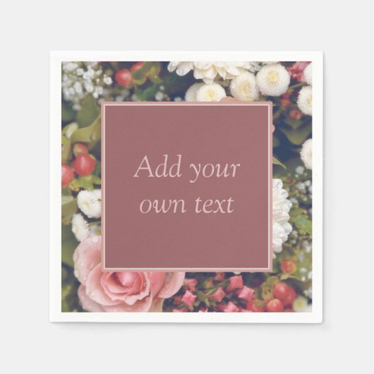 ロマンチックピンクローズカスタム文字フラワーブーケ スタンダードカクテルナプキン (正面)