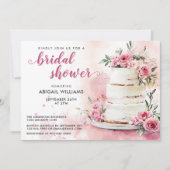 ロマンチックピンクローズケーキフローラブライダルシャワー 招待状 (正面)